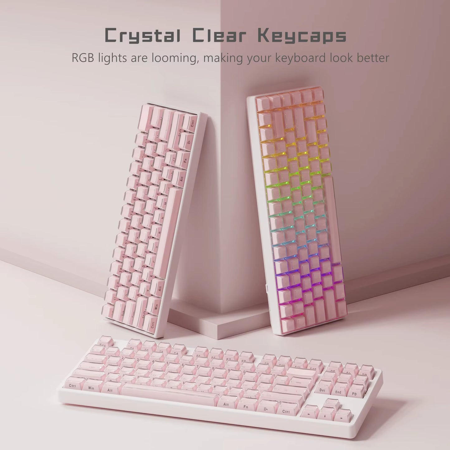 113 Key Jelly round Side Keycaps Ice Crystal Translucent Pink OEM Profile Key Cap for Cherry MX 61 68 104 Mechanical Keyboard