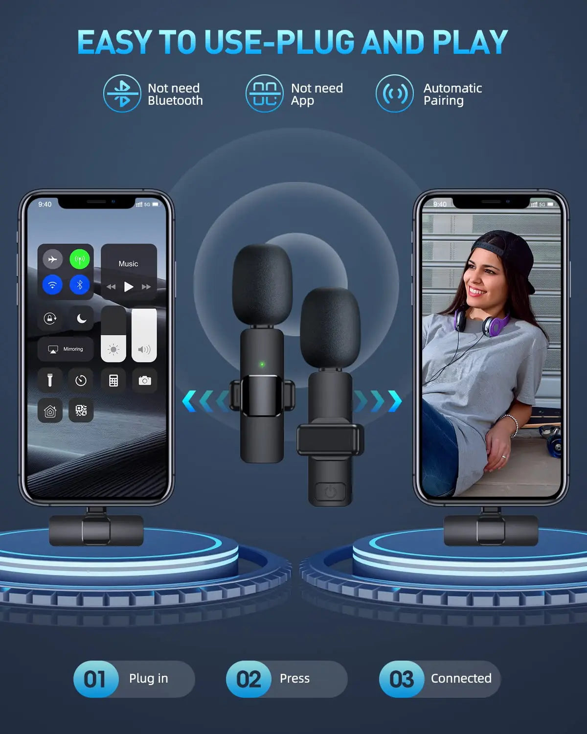 JOCEEY K9 Lavalier Wireless Microphone,Wireless Microphone,Live Microphone for IOS and Type-C Phone Microphone for Recordin