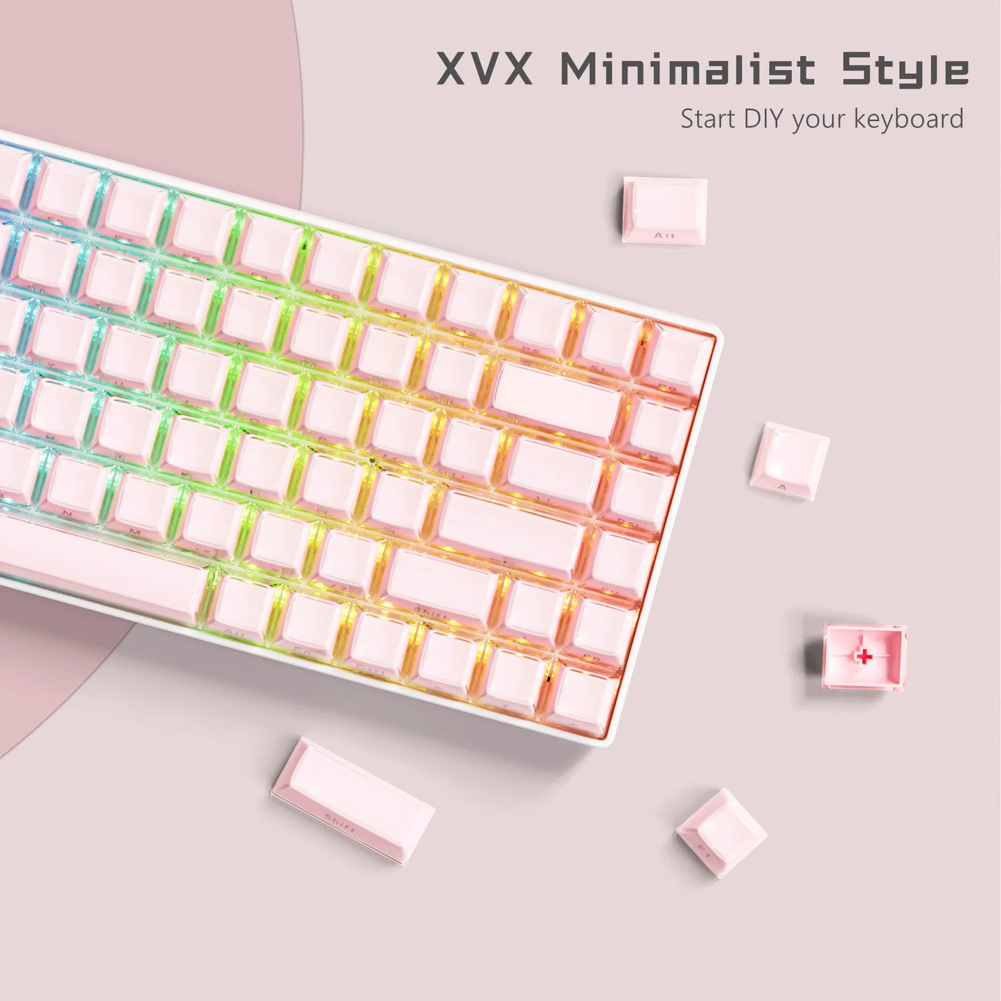 113 Key Jelly round Side Keycaps Ice Crystal Translucent Pink OEM Profile Key Cap for Cherry MX 61 68 104 Mechanical Keyboard